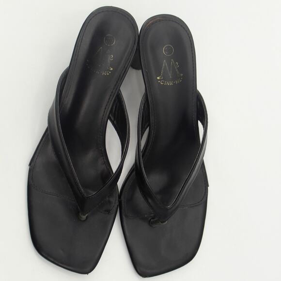 Cink Me Faux Vegan Leather Heeled Sandals Black Thong Size 39 US 6 - Picture 4 of 10